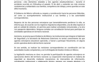 Gobierno de México informa sobre accidente con agentes extranjeros en Chihuahua