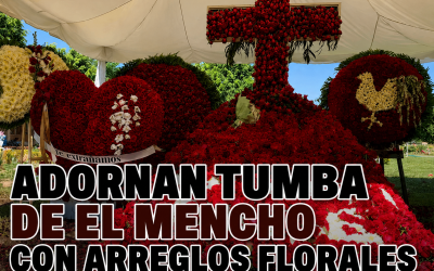 Adornan tumba de “El Mencho” con 100 arreglos florales