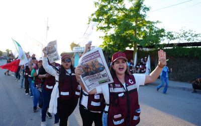Celida López realiza asamblea informativa en Poblado Miguel Alemán