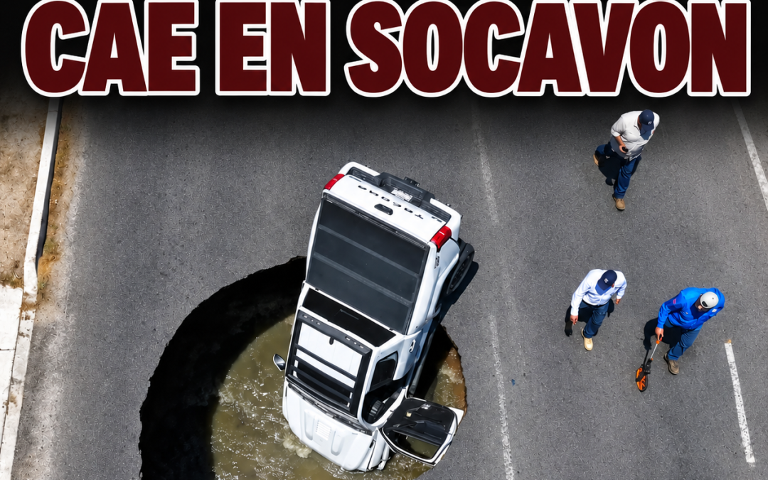 Automóvil cae en socavón
